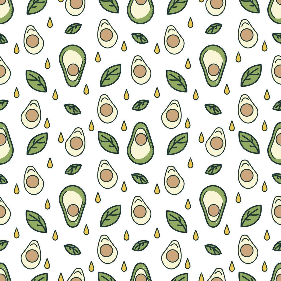 naadloos patroon met avocado en bladeren. vector eco achtergrond.