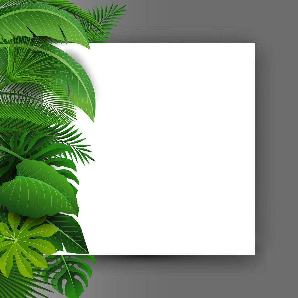 teken met tekst ruimte van tropisch bladeren. geschikt voor natuur concept, vakantie, en zomer vakantie, vector illustratie