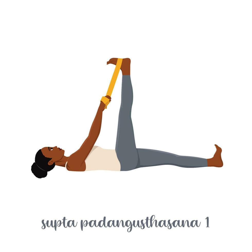 2vrouw aan het doen uitrekken yoga oefening gebeld supta padangusthasana. vector