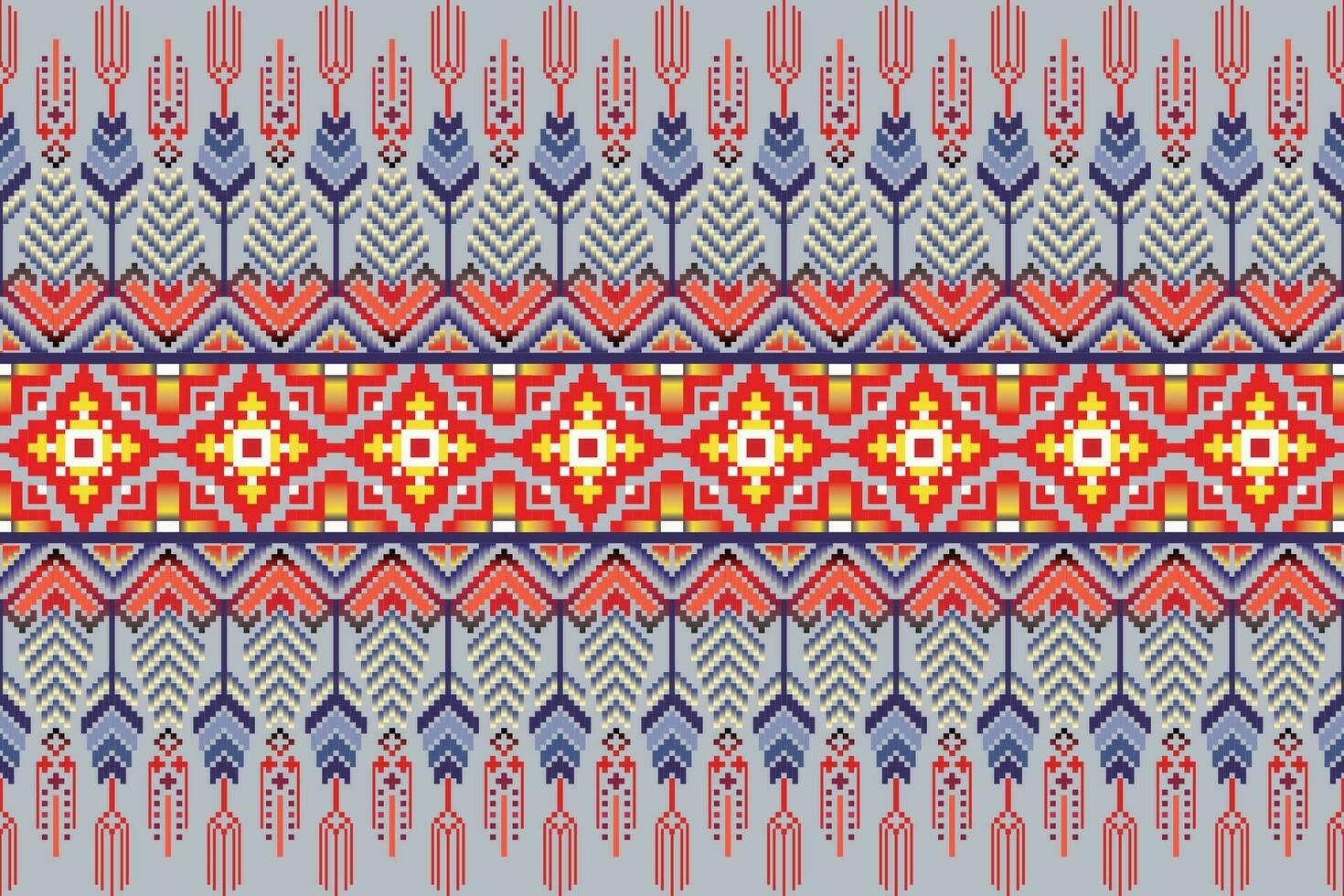 etnisch bloemen pixel kunst naadloos patroon. vector ontwerp voor kleding stof, tegel, tapijt, borduurwerk, behang, en achtergrond