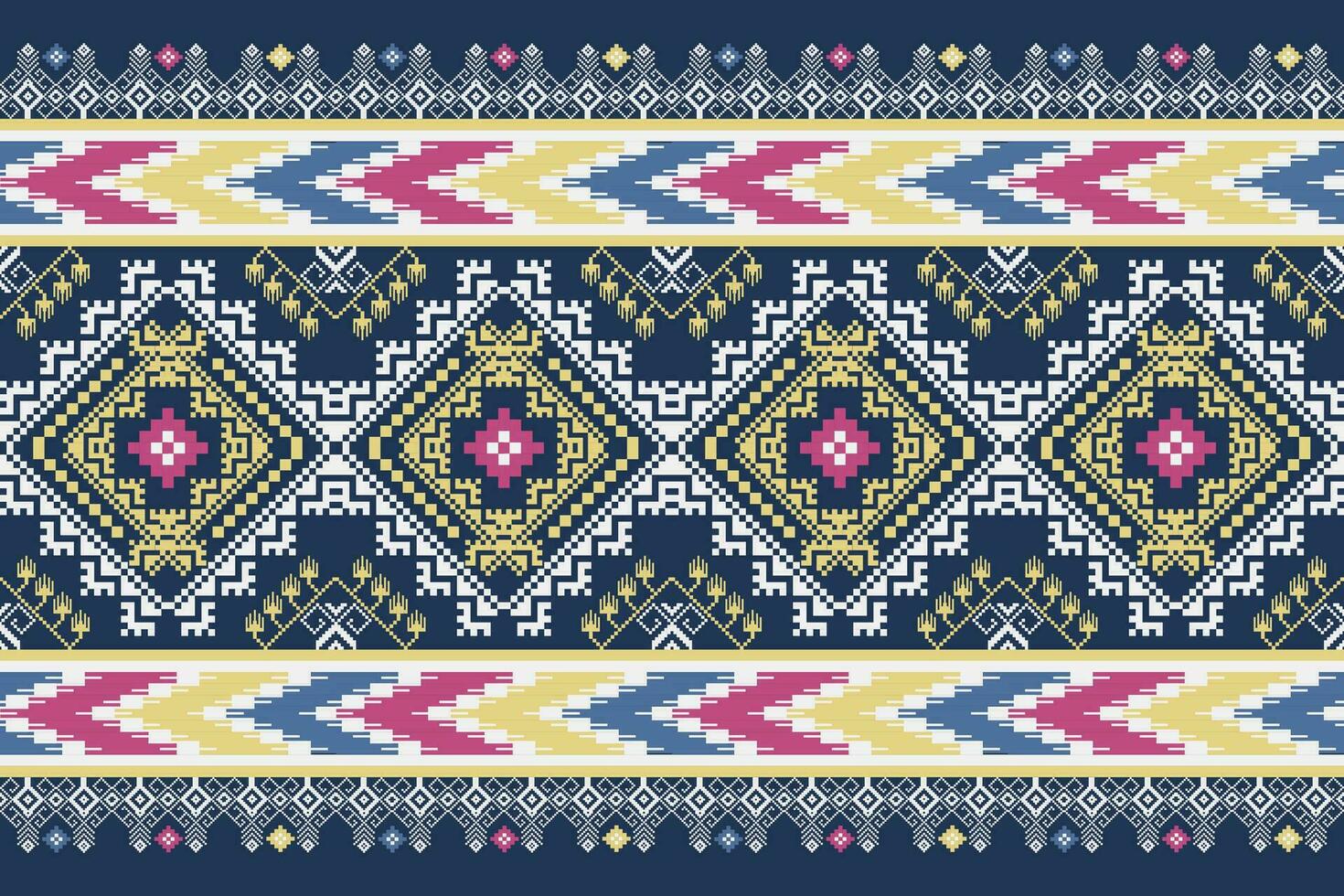 etnisch Thais bloemen pixel kunst naadloos patroon. vector ontwerp voor kleding stof, tapijt, tegel, borduurwerk, behang en achtergrond