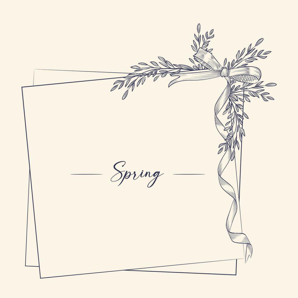 delicaat voorjaar takken en boog met lintje. hand- getrokken vector illustratie van ronde bloemen kader met lint Aan geïsoleerd achtergrond voor groet kaarten of bruiloft uitnodigingen.