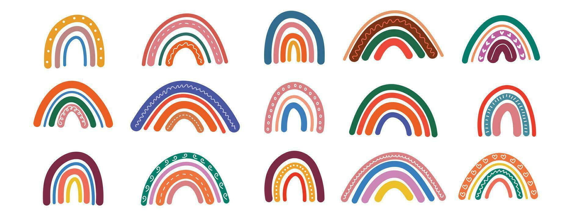 hand- getrokken regenbogen. reeks van regenbogen in Scandinavisch stijl. vector