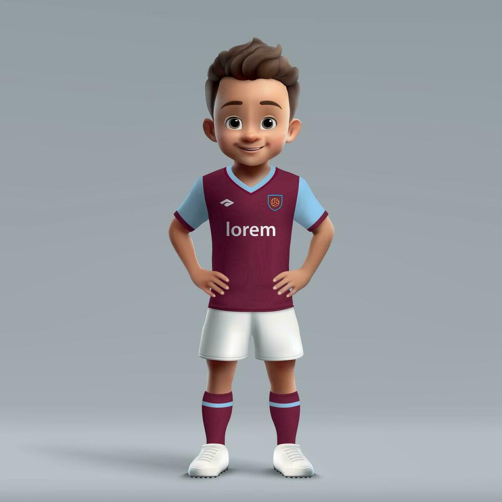 3d tekenfilm schattig jong voetbal speler in Amerikaans voetbal uniform vector