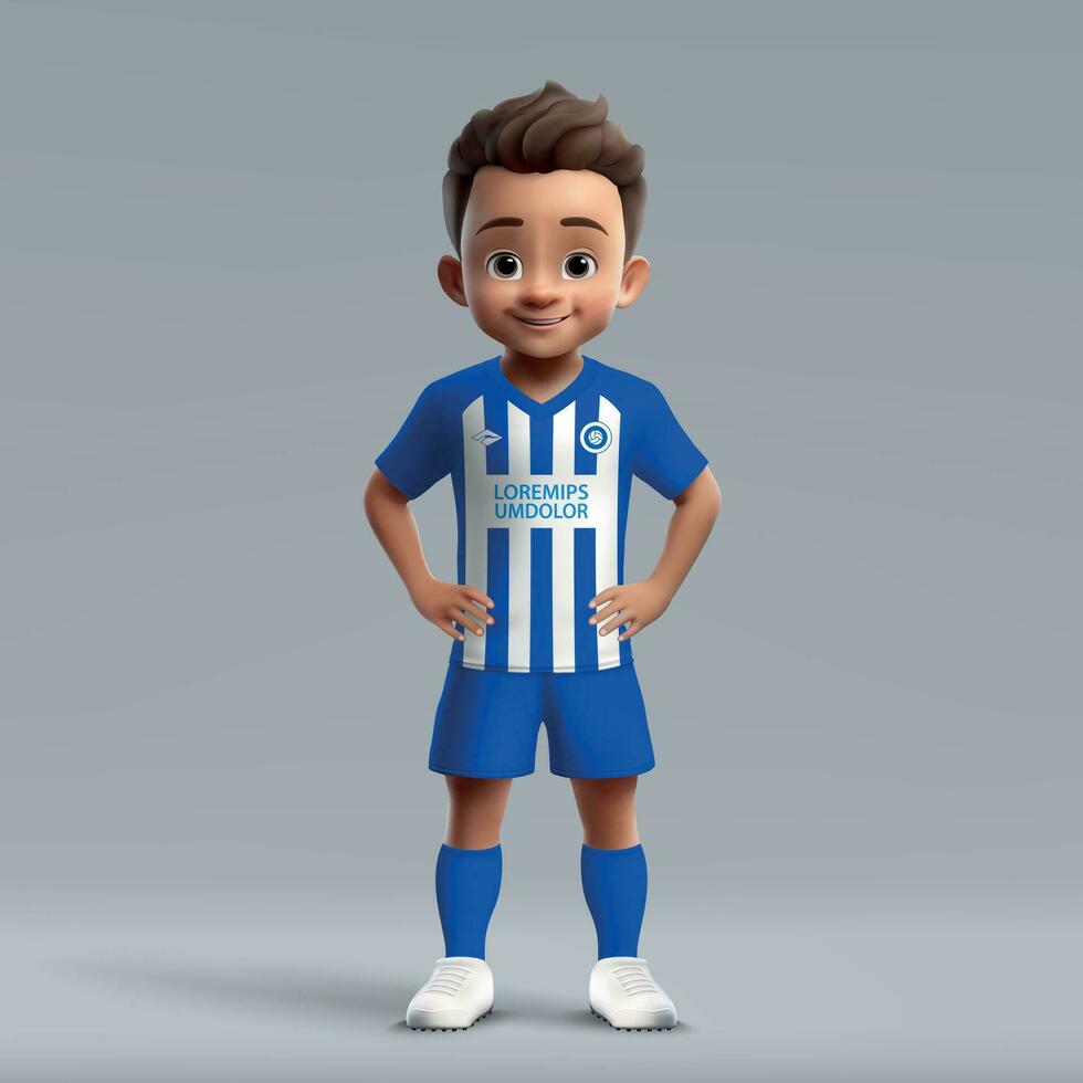3d tekenfilm schattig jong voetbal speler in Amerikaans voetbal uniform vector