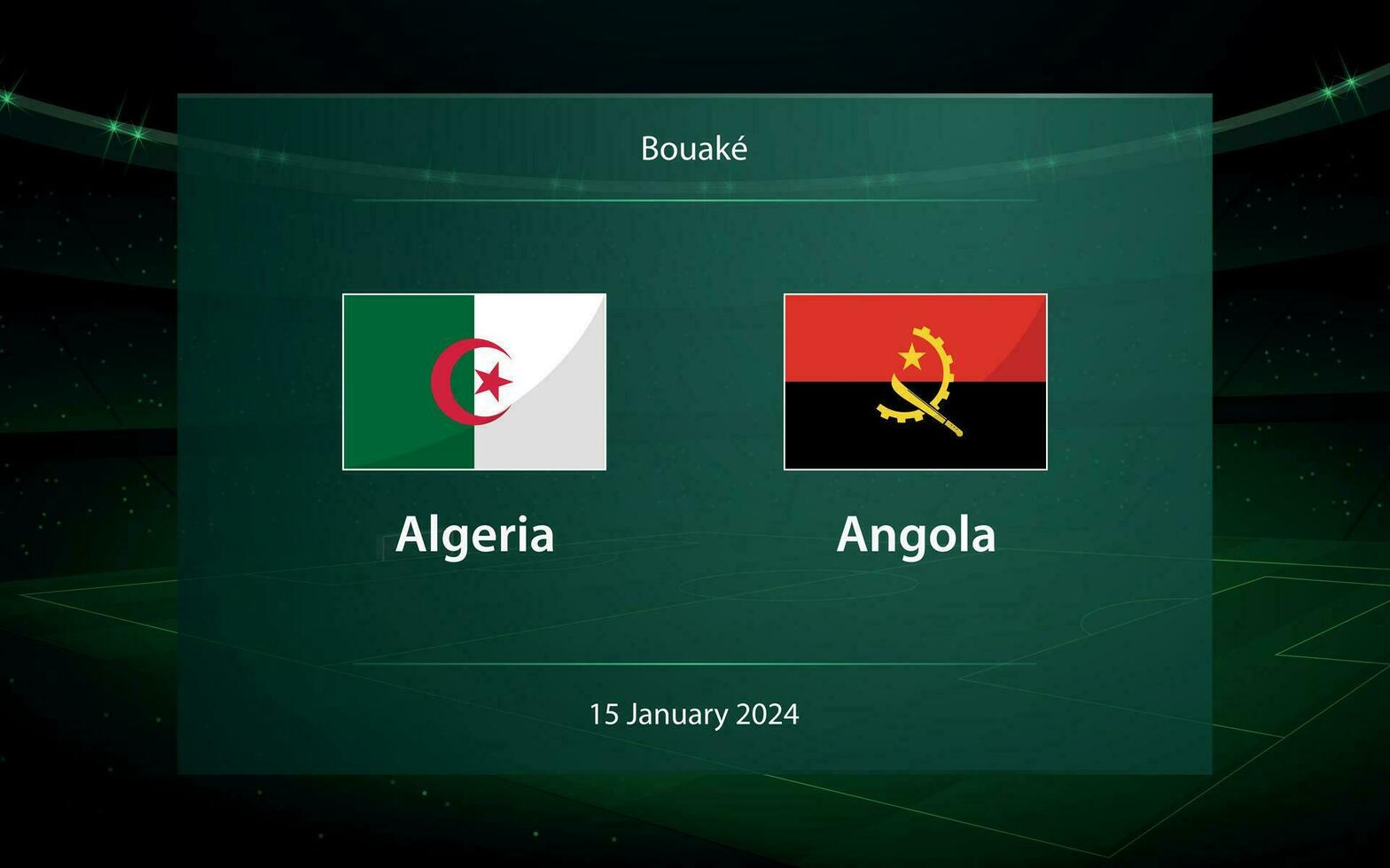 Algerije vs Angola. Amerikaans voetbal scorebord uitzending grafisch vector