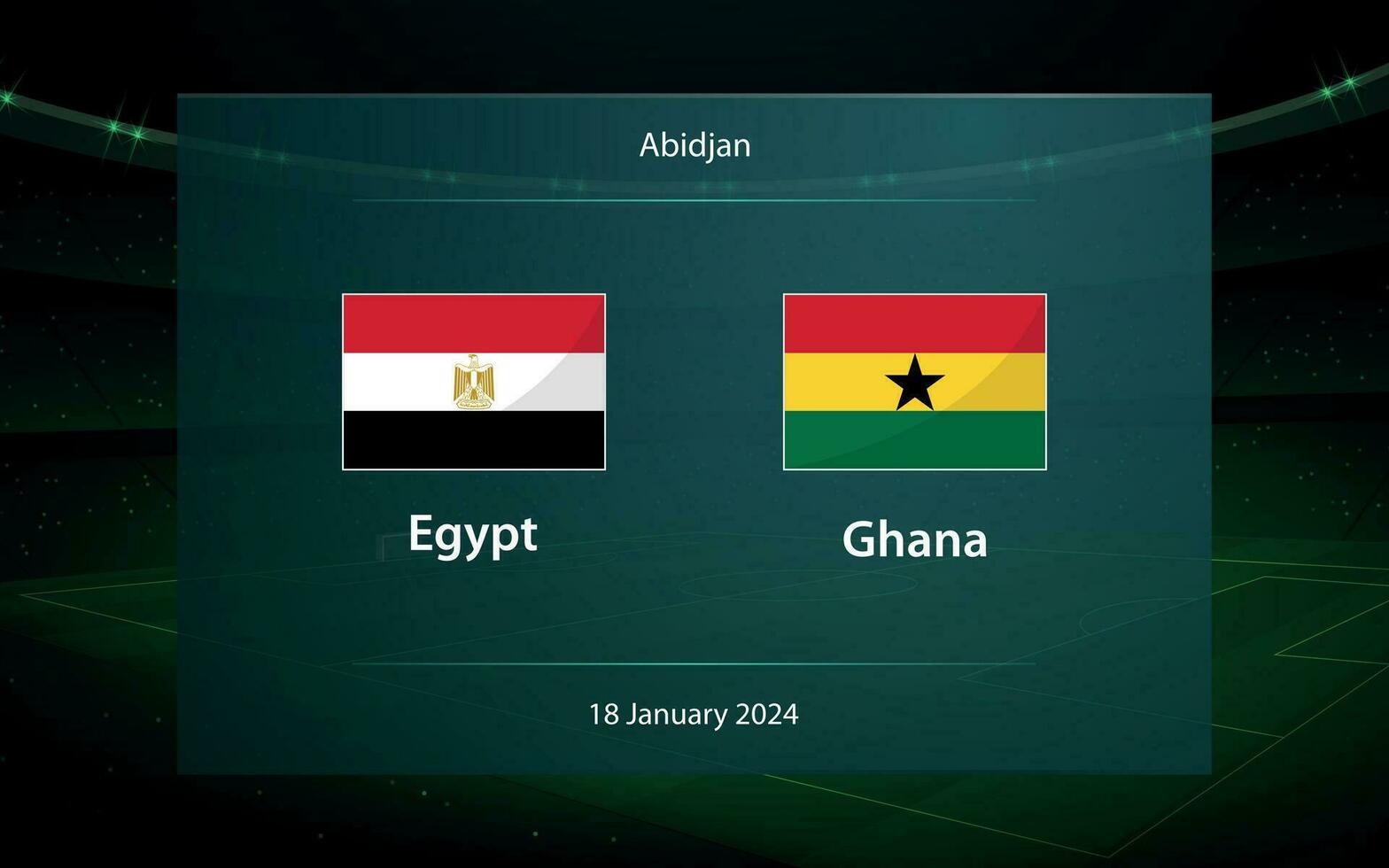 Egypte vs Ghana. Amerikaans voetbal scorebord uitzending grafisch vector