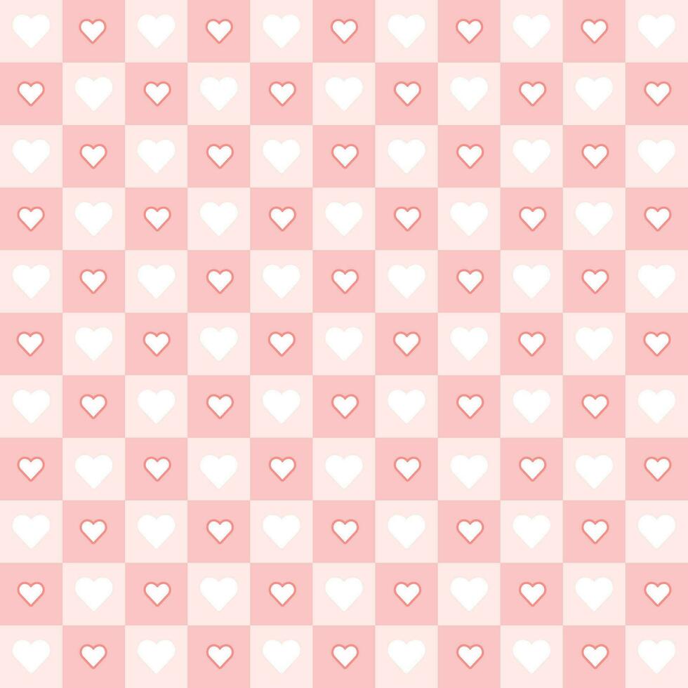 Valentijnsdag dag snoep harten en roze rood wit Schotse ruit plaid vector patronen. hart controleren ontwerp naadloos patroon. illustratie vector 10 eps.