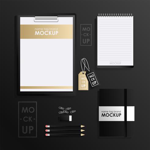 Huisstijl ontwerpsjabloon set. Mock-up pakket, tablet, telefoon, prijskaartje, beker, notebook. concept vector