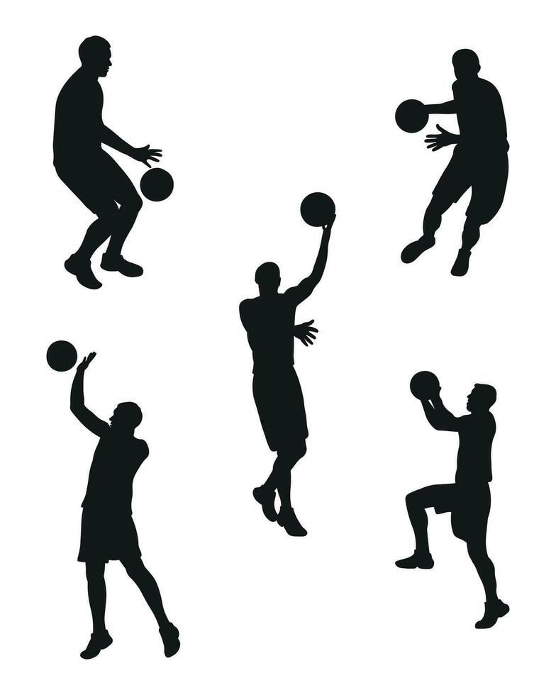 vector reeks van mannetje basketbal spelers silhouetten, geïsoleerd vector