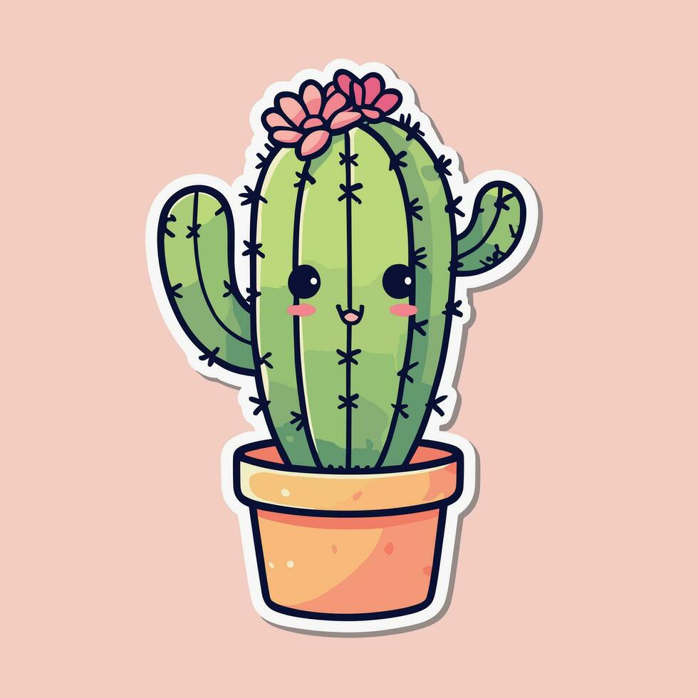 schattig kawaii cactus tekenfilm illustratie vector