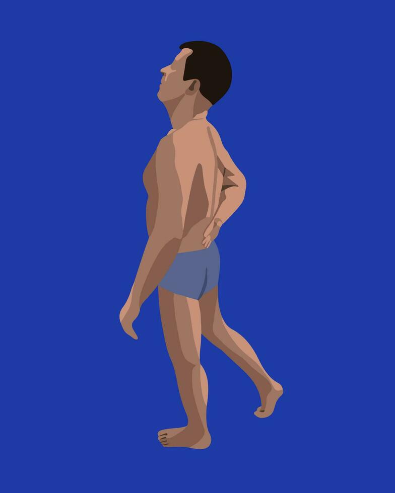 vector geïsoleerd illustratie van een Mens met terug pijn. de Mens is Holding zijn rug. osteochondrose.
