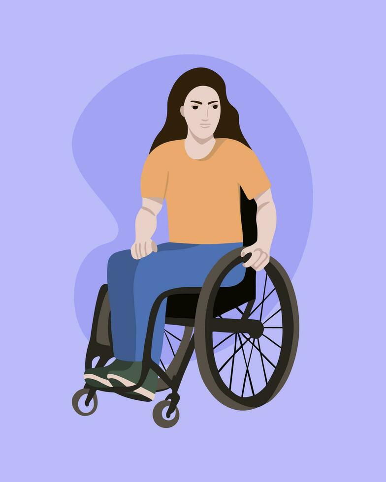 vector geïsoleerd illustratie van een jong wit vrouw in een rolstoel.