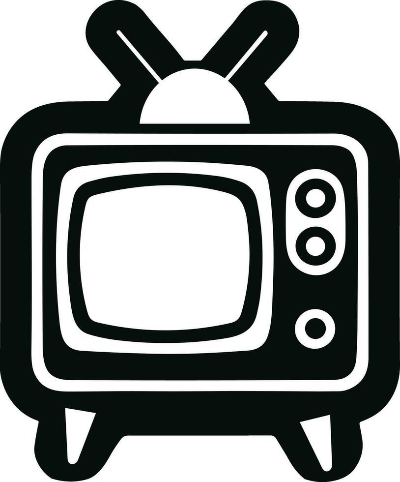 zwart en wit retro TV silhouet illustratie pro vector