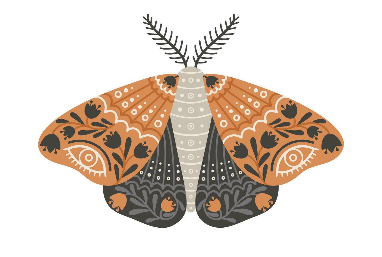 vlinder icoon met bloemen ornament. wijnoogst mystiek vlinder of mot. vliegend hemel- insect, vector illustratie