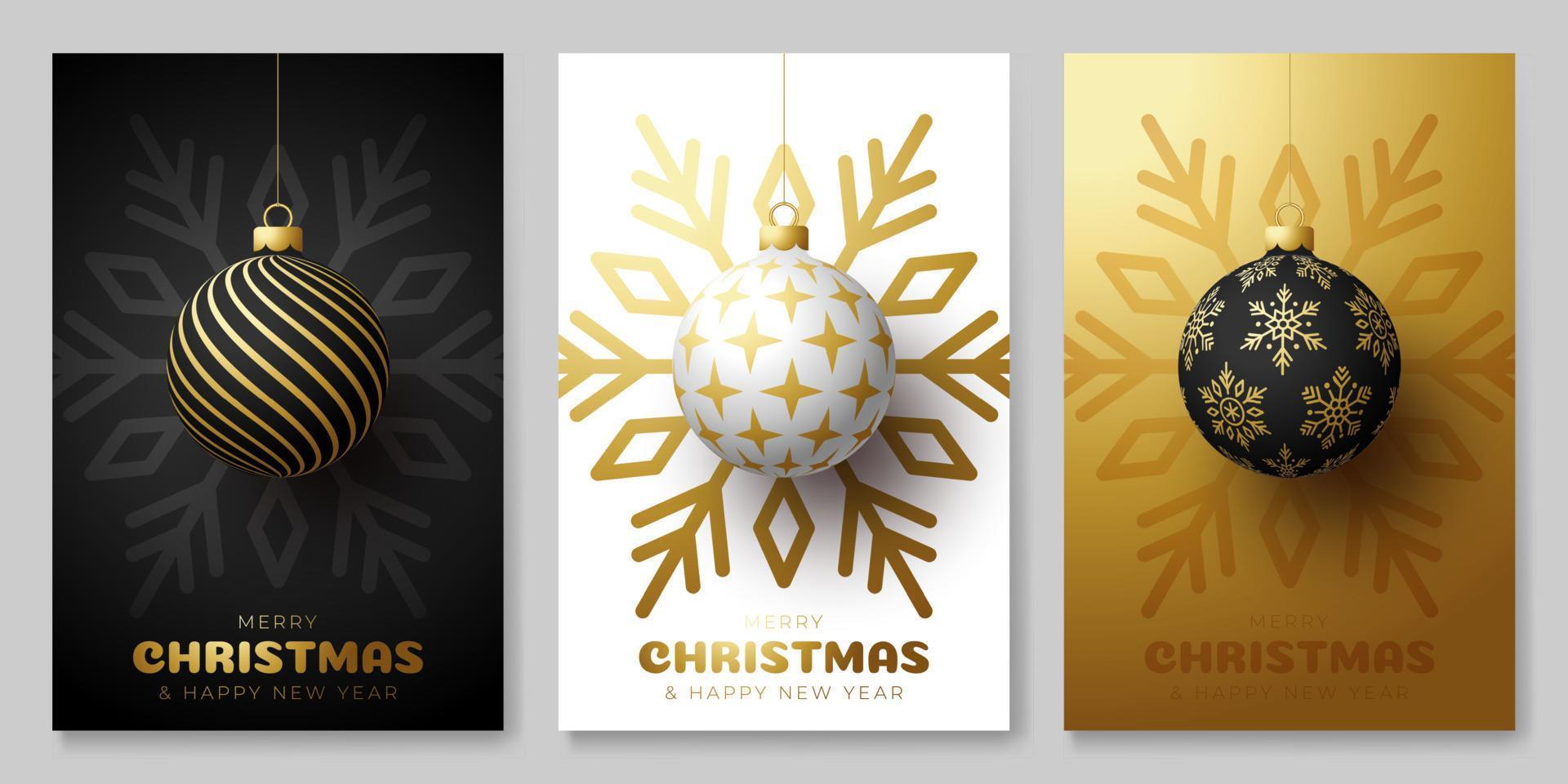 Kerst bal eenvoudige poster set. kerst set achtergronden, wenskaarten, webposters, vakantie covers. ontwerp met realistische oudejaarsavond.vectorillustratie vector