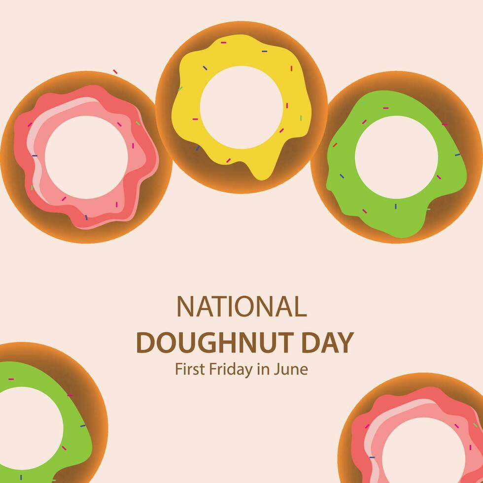 gelukkig donuts dag vector, met donuts van divers mooi kleuren, geschikt voor sociaal media websites enz. vector