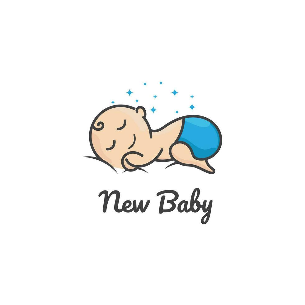 slapen baby logo, blauw kleur met schattig stijl vector