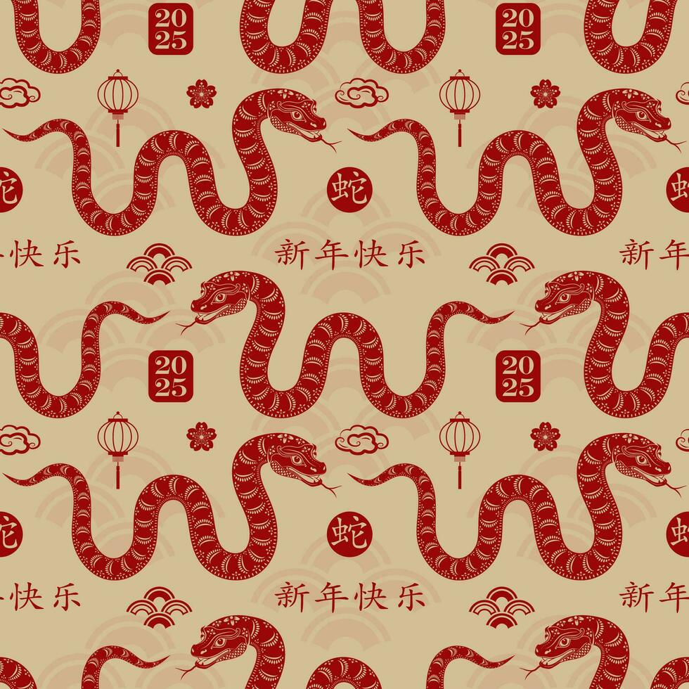 naadloos patroon met Aziatisch elementen voor gelukkig Chinese nieuw jaar van de slang 2025 vector