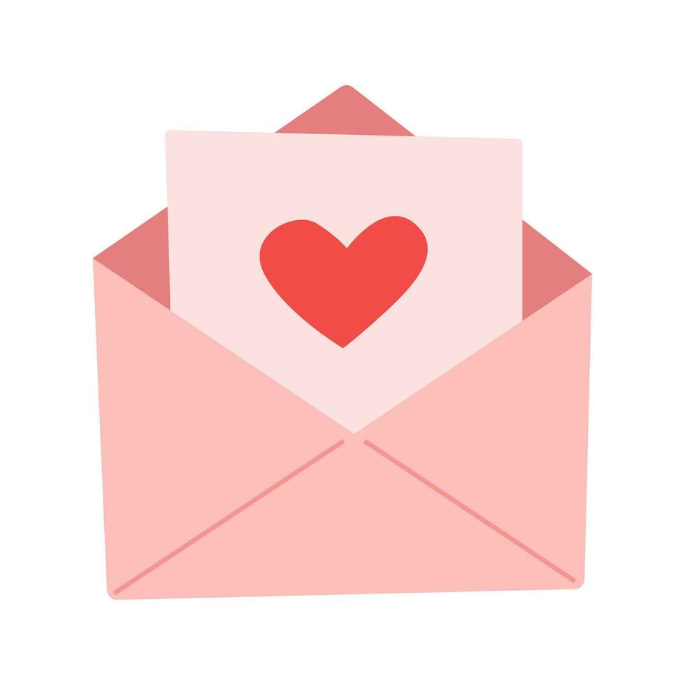 gelukkig Valentijnsdag dag. envelop met rood hart Aan wit achtergrond. geven liefde e-mail vector illustratie.