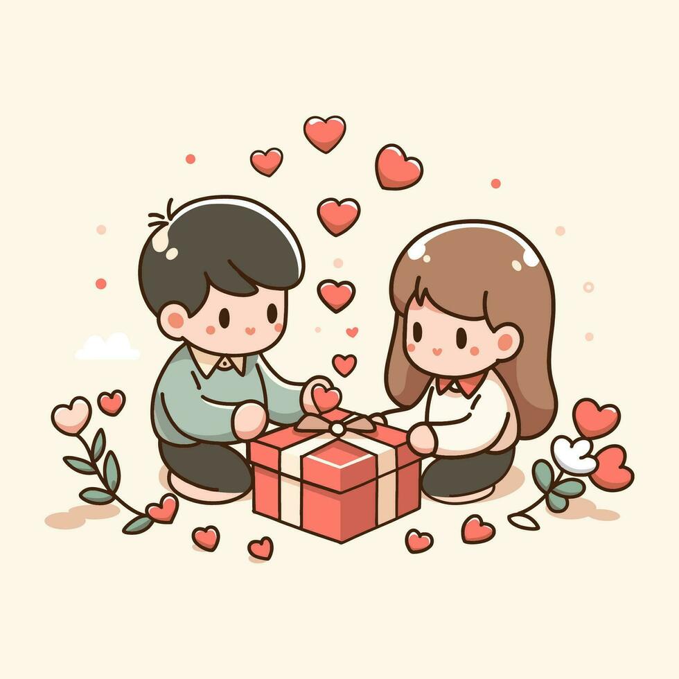 liefde in vol bloeien vector illustratie van een schattig Valentijnsdag dag paar
