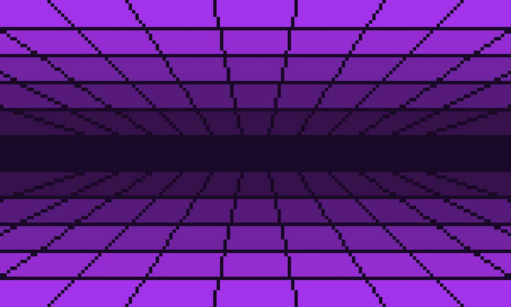 pixel Purper cyber perspectief maas tunnel achtergrond. retro digitaal gang met techno rooster lijnen en eindeloos futuristische oppervlakte in 80s elektronisch stijl met gemakkelijk vector ontwerp