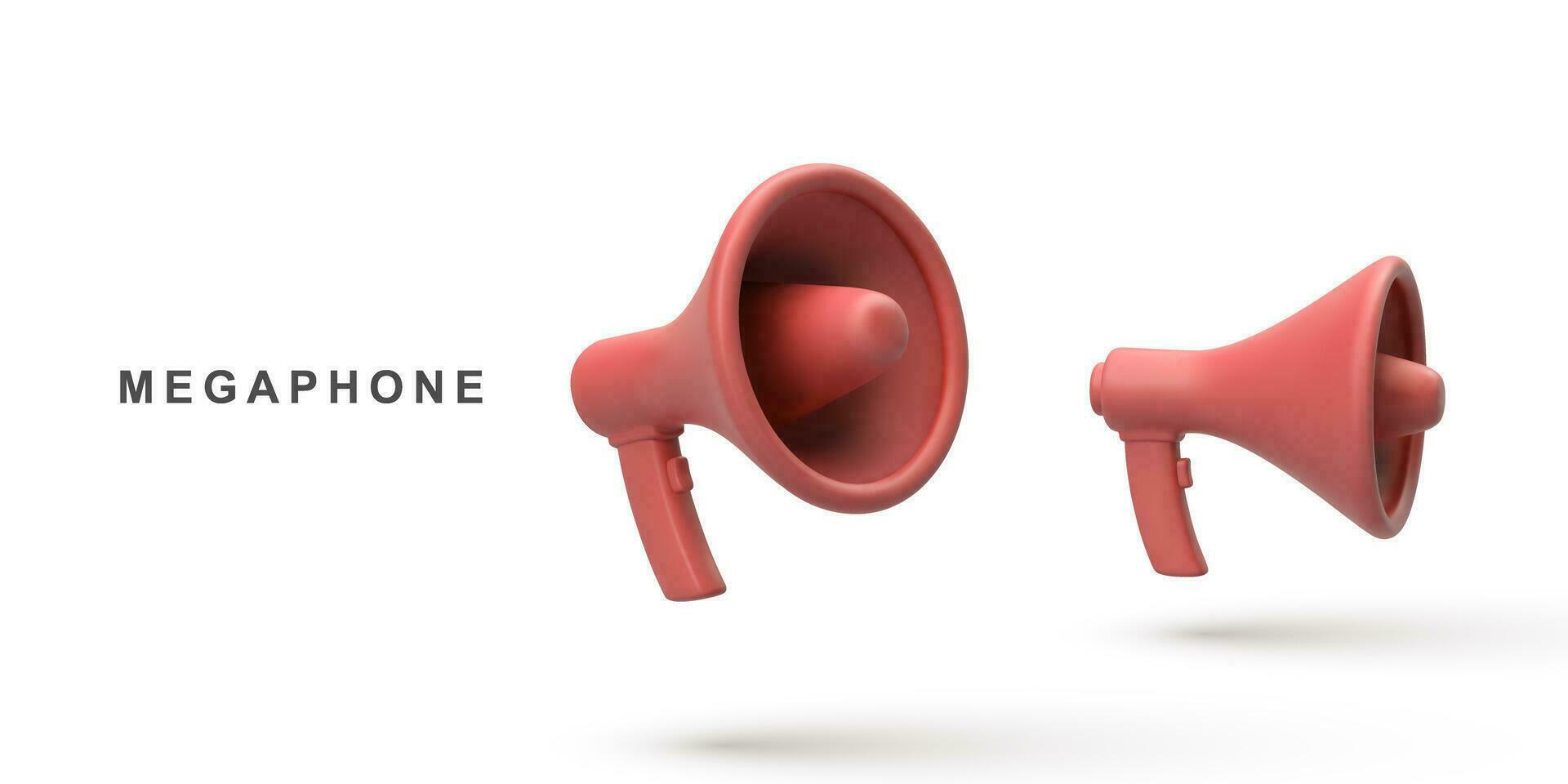 3d realistisch van twee rood megafoon spreker geïsoleerd Aan wit achtergrond. vector illustratie.