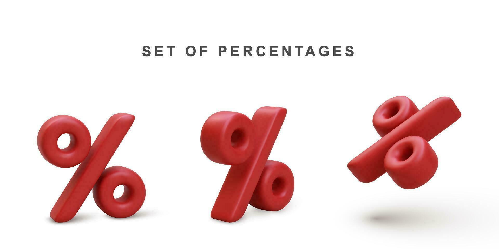 3d realistisch reeks van rood percentage geïsoleerd Aan wit achtergrond. vector illustratie.