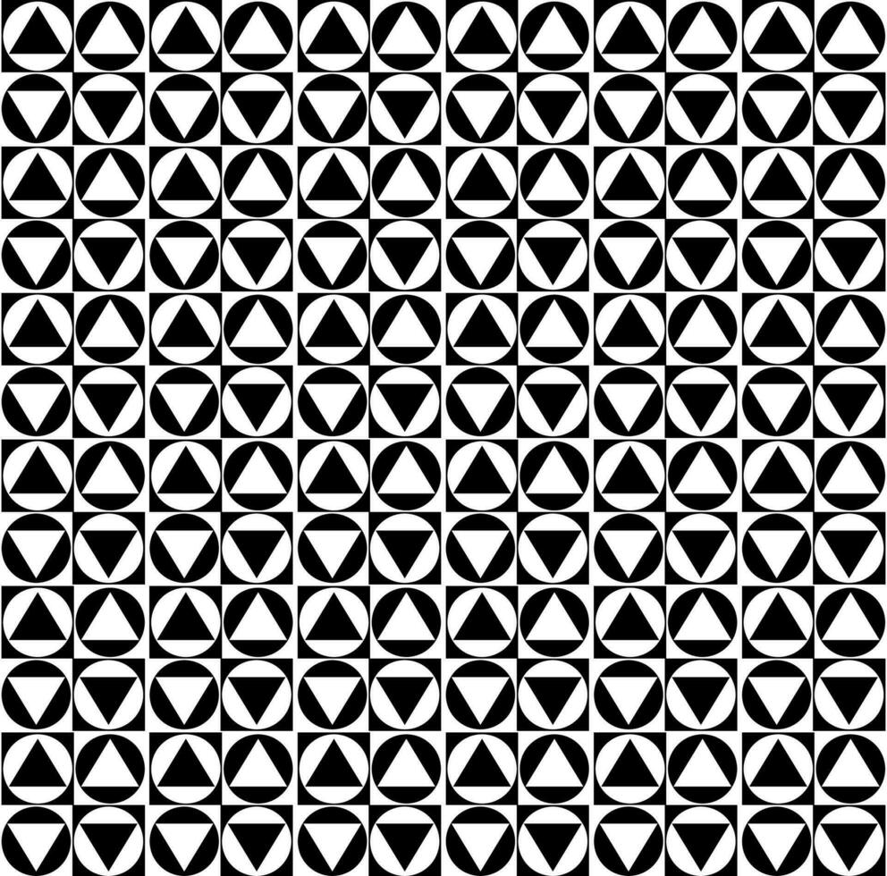 vector abstract naadloos meetkundig structuur in de het formulier van cirkels en driehoeken Aan een zwart en wit achtergrond