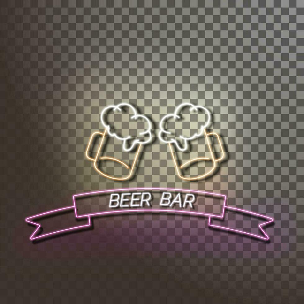 bier bar neon licht spandoek. oranje en roze teken. decoratief realistisch retro element voor web ontwerp vector illustratie.