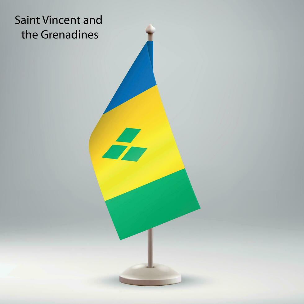 vlag van heilige vincent en de grenadines hangende Aan een vlag stellage. vector
