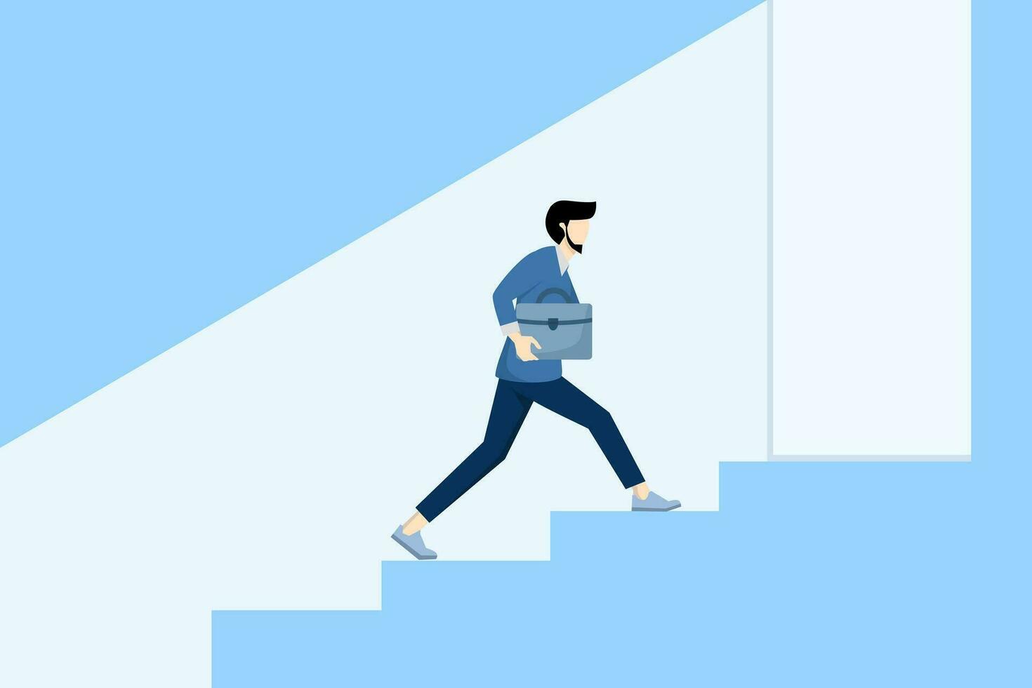 ladder van succes concept, zakenman wandelen omhoog de trap naar de gloeiend deur. gemakkelijk naar gids carrière succes, carrière mogelijkheden of groei, werving of kandidaat zoeken of hr talent. vector