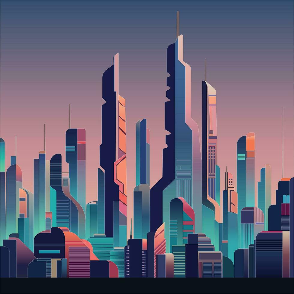 abstract toekomst stad horizon, retro illustratie, vlak vector illustratie