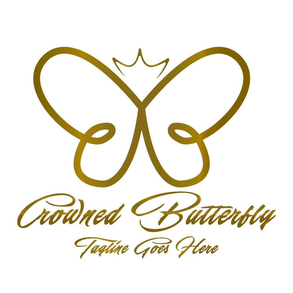 illustratie van een vlinderontwerplogo met een kroon, met een vleugje plat en luxe logo-ontwerp vector