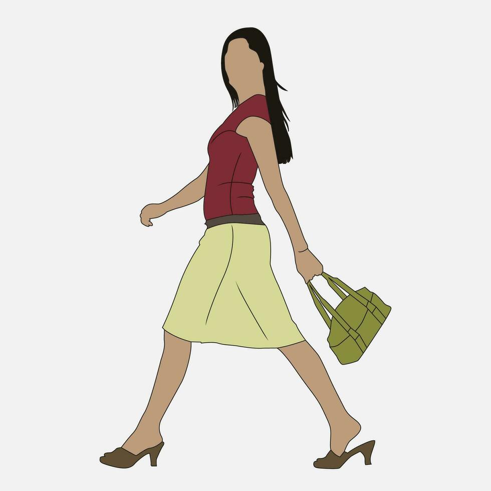 vrouw Holding handtas illustratie lijn kunst vector