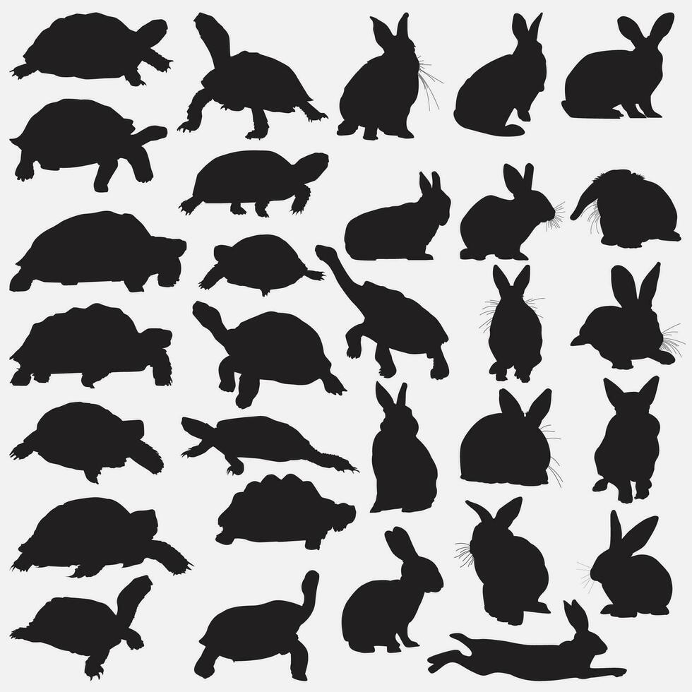 schildpad konijn silhouet reeks vector
