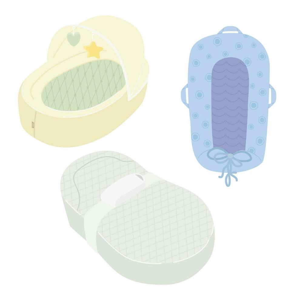 ergonomisch matras voor een pasgeboren. portable baby uitsmijter nest, kussen, slapen bed. vector illustratie