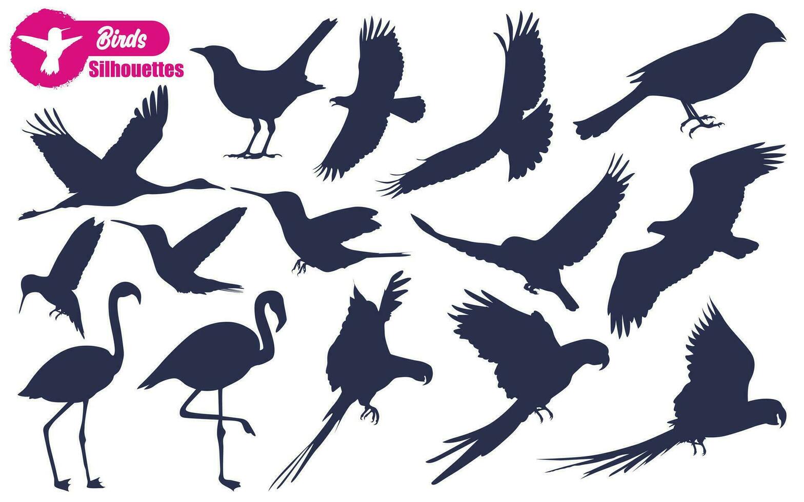 vliegend en zittend vogel silhouetten vector