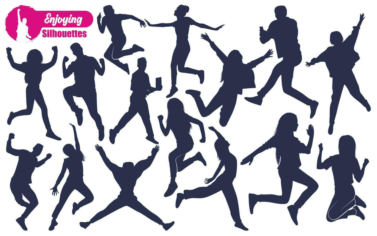 genieten van of jumping silhouetten vector kunst