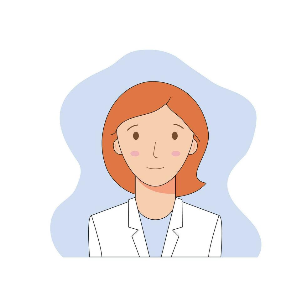 portret van een glimlachen vrouw met eerlijk huid. vrouw onderzoeker, laboratorium assistent, dokter, chemicus. een avatar voor een vrouw profiel. vector