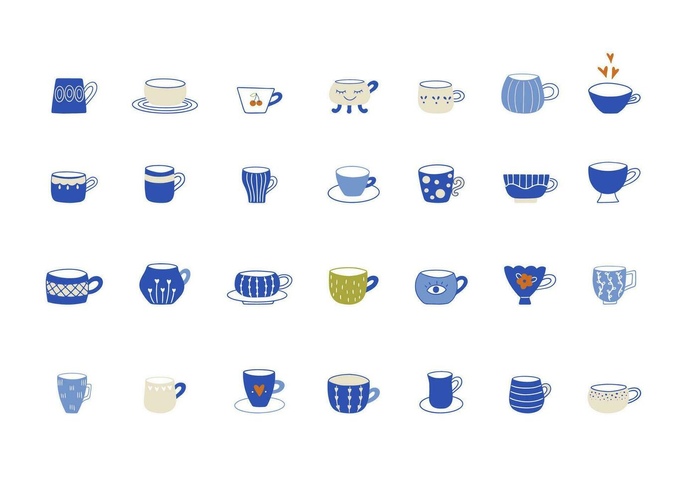 verzameling met modern cups in vlak tekenfilm stijl. vector