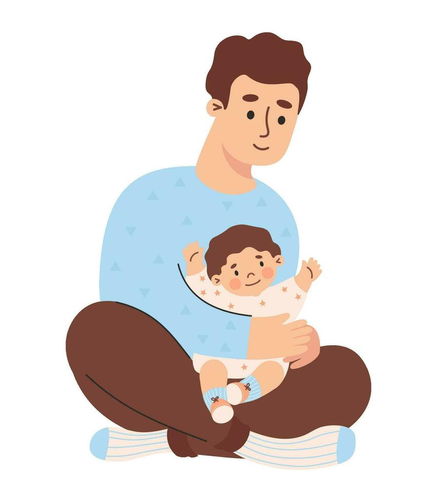 gelukkig Mens vader met klein kind. vector illustratie in vlak stijl.