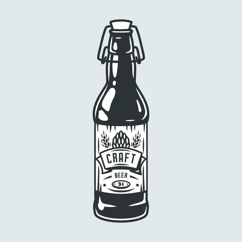 sihluette van bier fles met pet en etiket vector