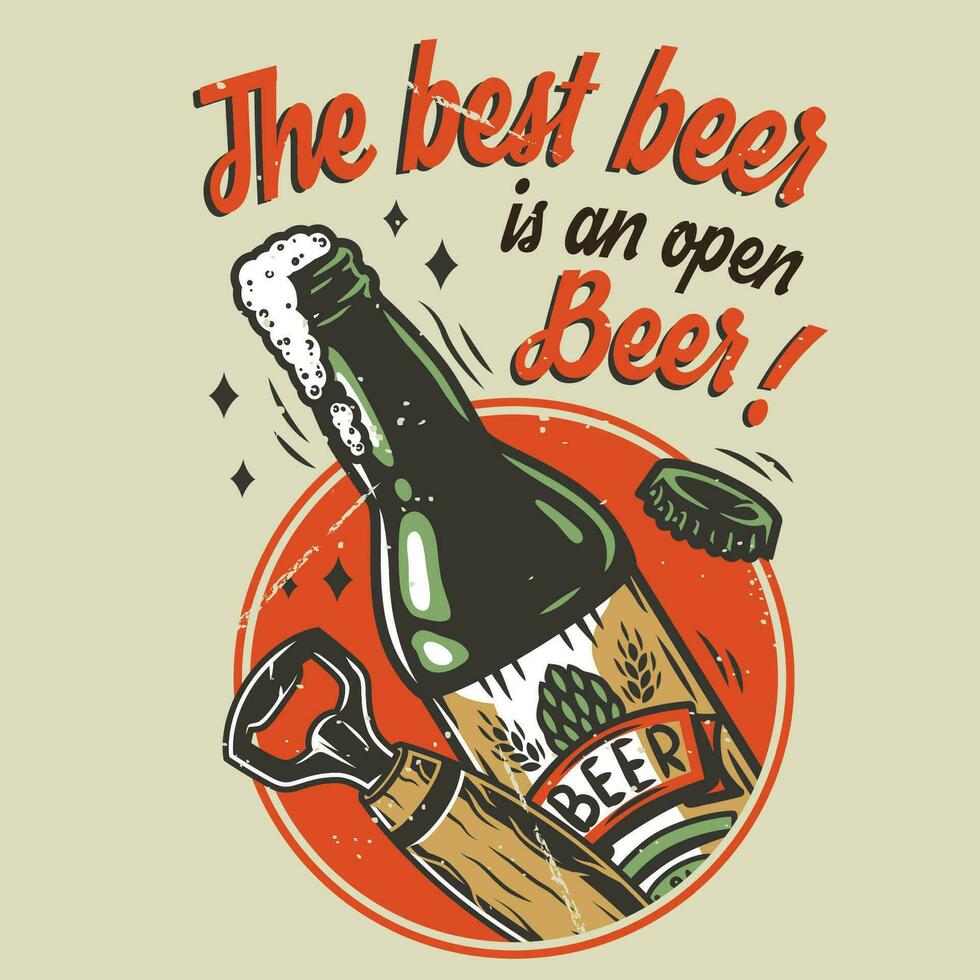 t-shirt gekleurde afdrukken met bier fles en opener vector