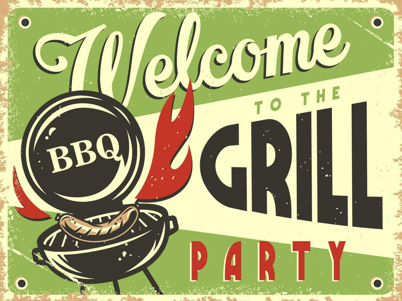 retro poster met barbecue maker en bbq worst vector