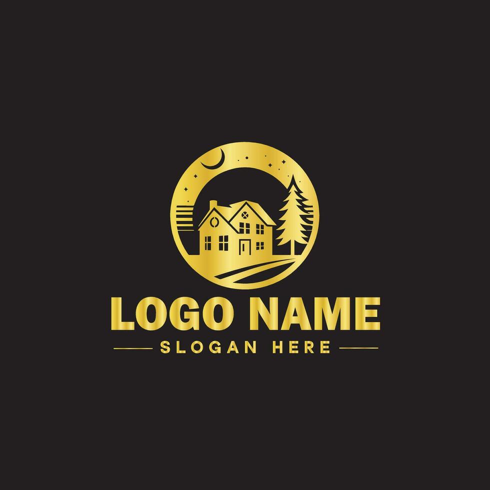 echt landgoed logo eigendom huis huis bouw gebouw logo icoon bewerkbare vector