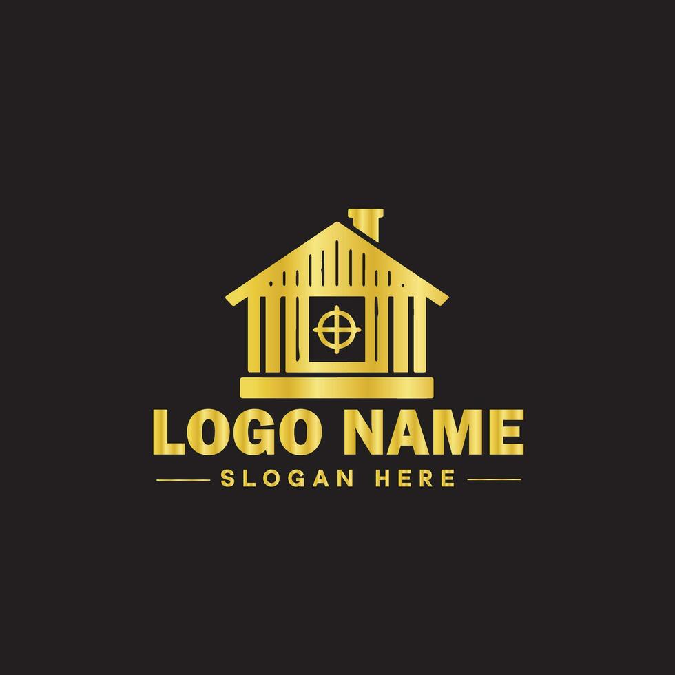 echt landgoed logo eigendom huis huis bouw gebouw logo icoon bewerkbare vector