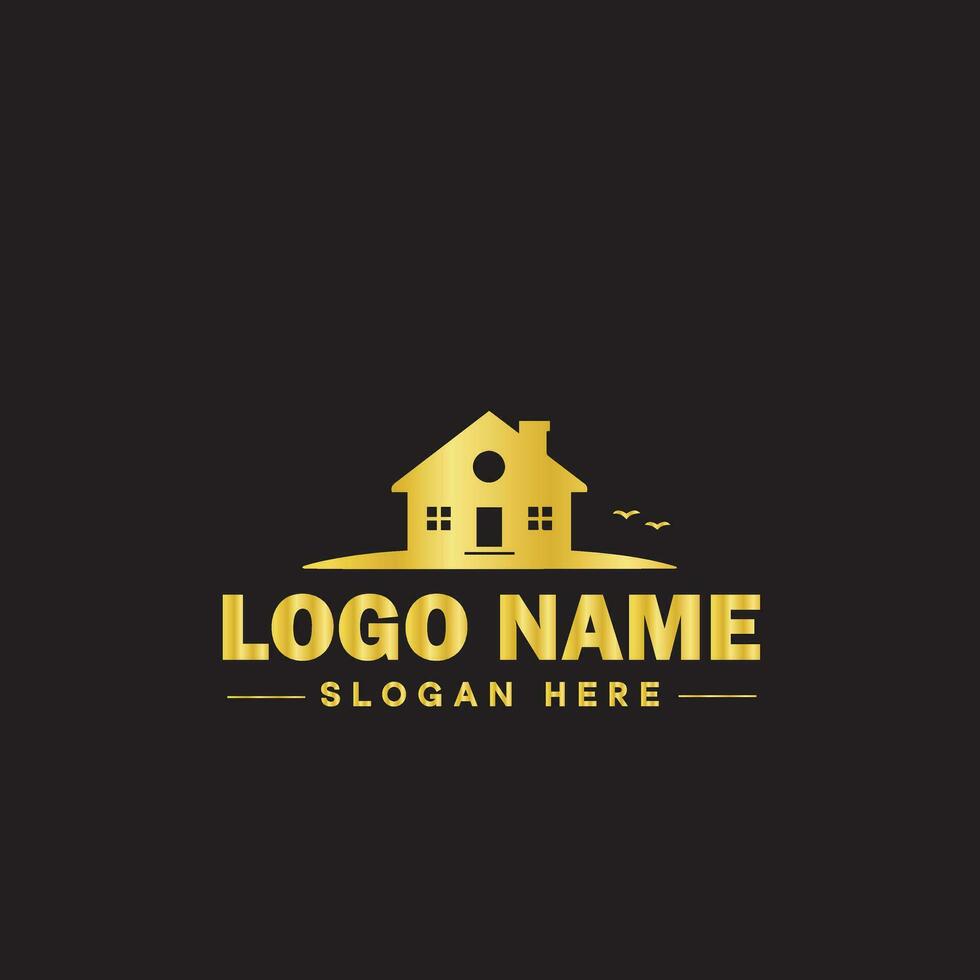 echt landgoed logo eigendom huis huis bouw gebouw logo icoon bewerkbare vector