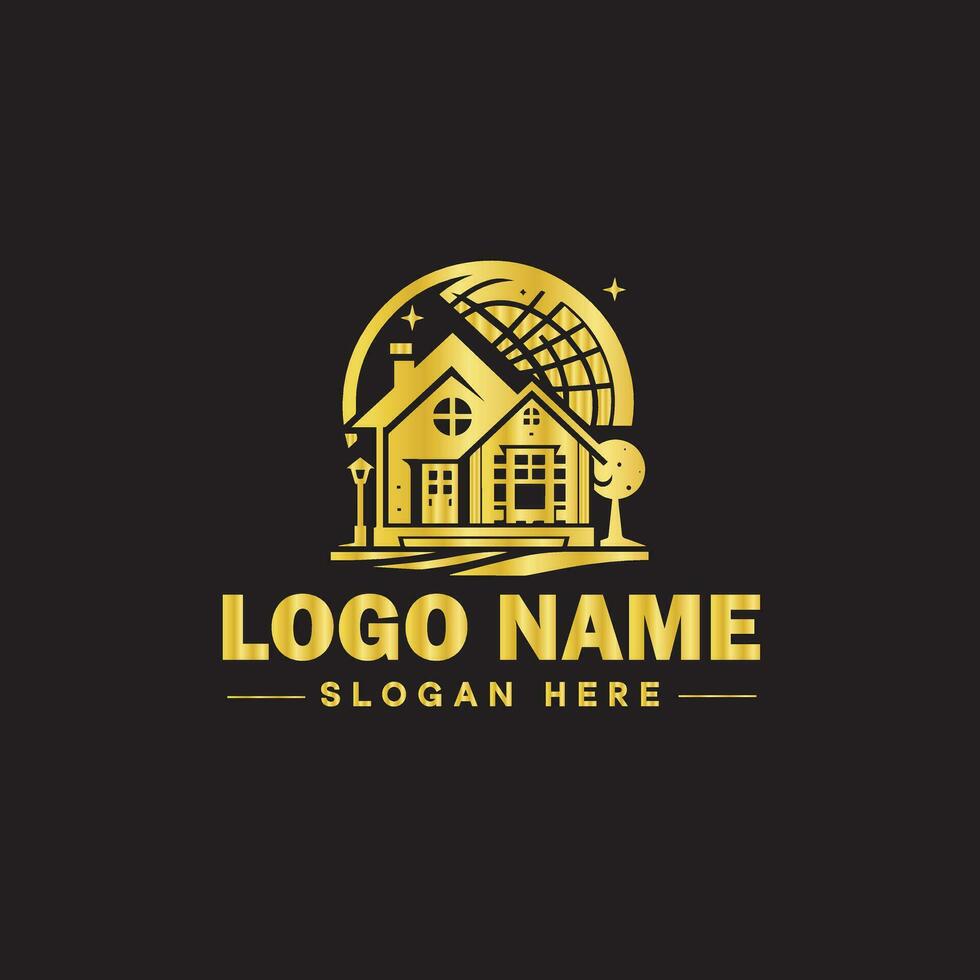 echt landgoed logo eigendom huis huis bouw gebouw logo icoon bewerkbare vector