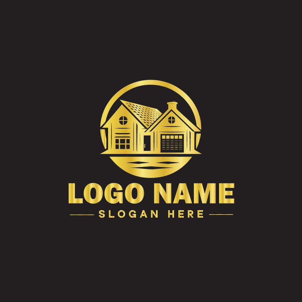 echt landgoed logo eigendom huis huis bouw gebouw logo icoon bewerkbare vector